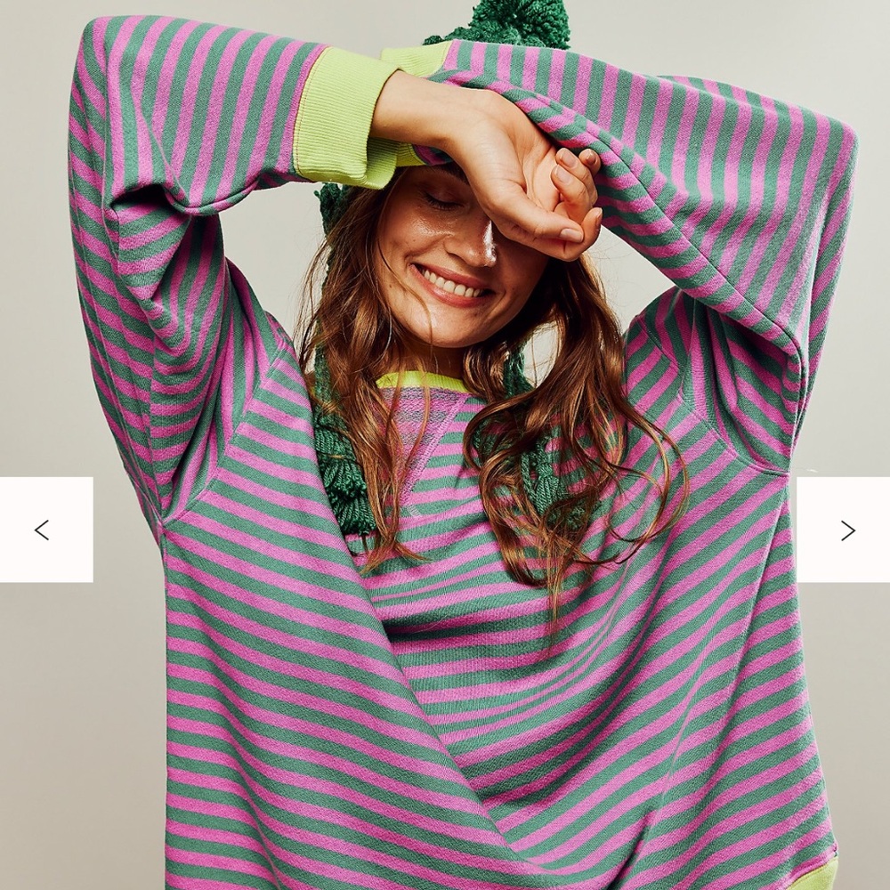 FP Striped Pink & Green Women's Sweater